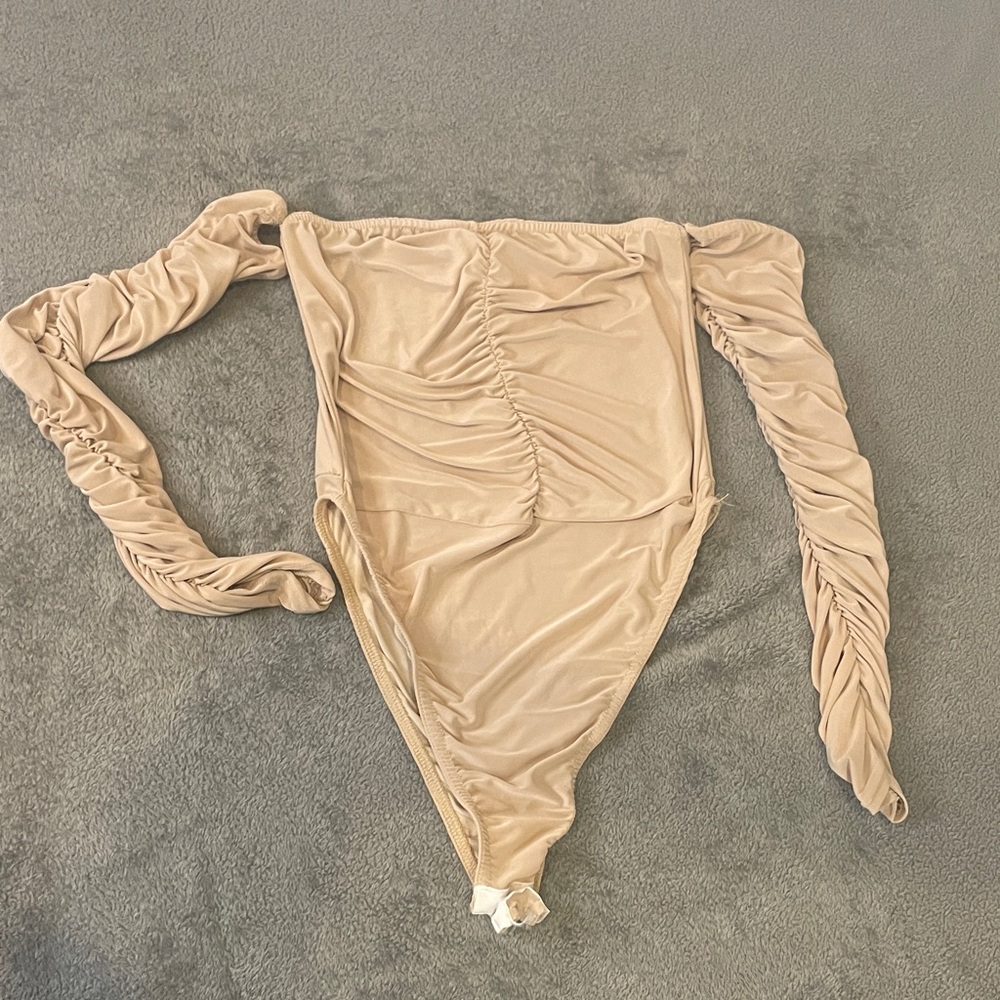 Tan Off-Shoulder long Sleeve Bodysuit